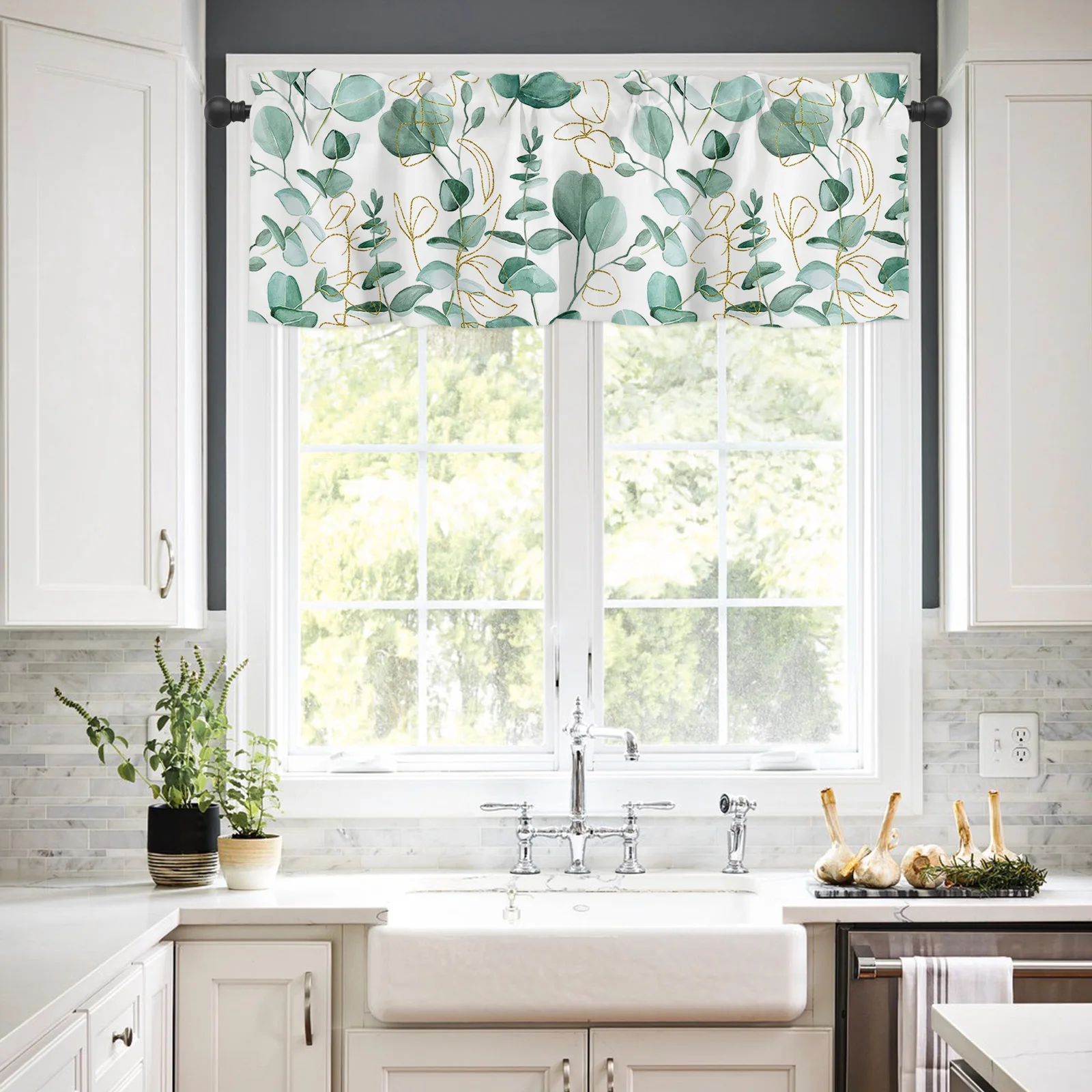 ZEDLIYU Valances for Windows Kitchen Living Room Small Window Valance Eucalyptus Leaves Green 1 Panel, 54 x 18 Inch