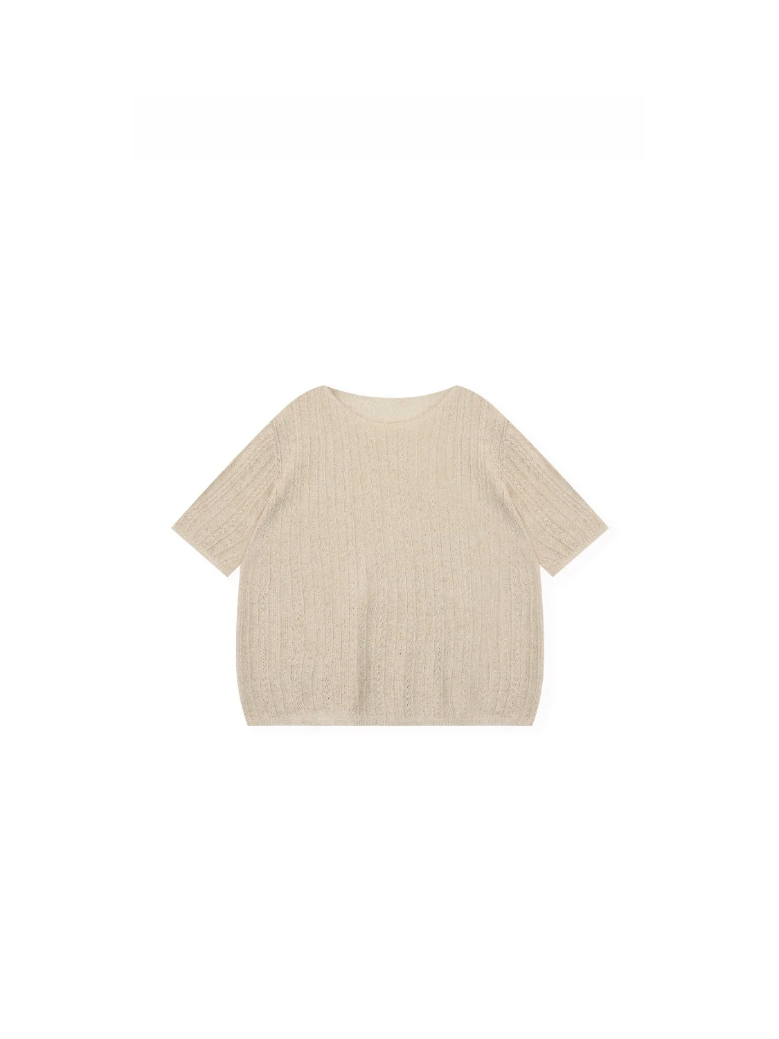 

Minimalist Vertical Hollow Design Knitted Short Sleeve T-Shirt New Arrival Zhou Soft Breathable Women's Casual Top