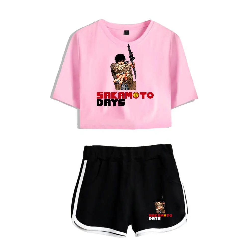 sakamoto days 빈티지 90년대 머치 탑스 투피스 세트 스트리트웨어 반바지+러블리 티셔츠 하라주쿠 여성 Y2k 탑