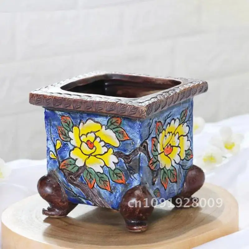 

Korean Style Handpainted Floral Pattern Ceramic Succulent Plant Planter Decor Pot Flowetpot Garden Bonsai Ornaments Home Vase