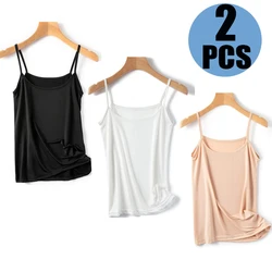 2pcs Women Camisoles Summer Girl Sexy Strap Cotton Sleeveless Thin Camisole Vest Solid Top Simple Base Vest Tops Female Undies