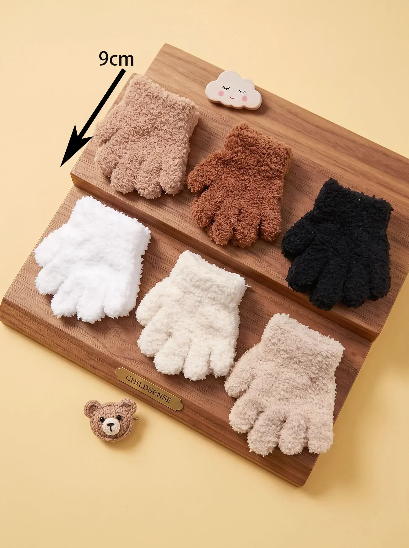 6Pairs Girls Plush Knitted Full Finger Gloves, Solid Candy Color Half Fleece Toddler Gloves, Thick Soft Kids Winter Hand Mitts