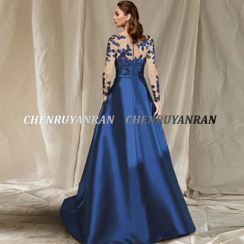 Navy Blue Mother of the Bride Dresses 2023 Lace Applique Satin Wedding Guest Gowns A-Line Elegant Dress Women For Wedding Party