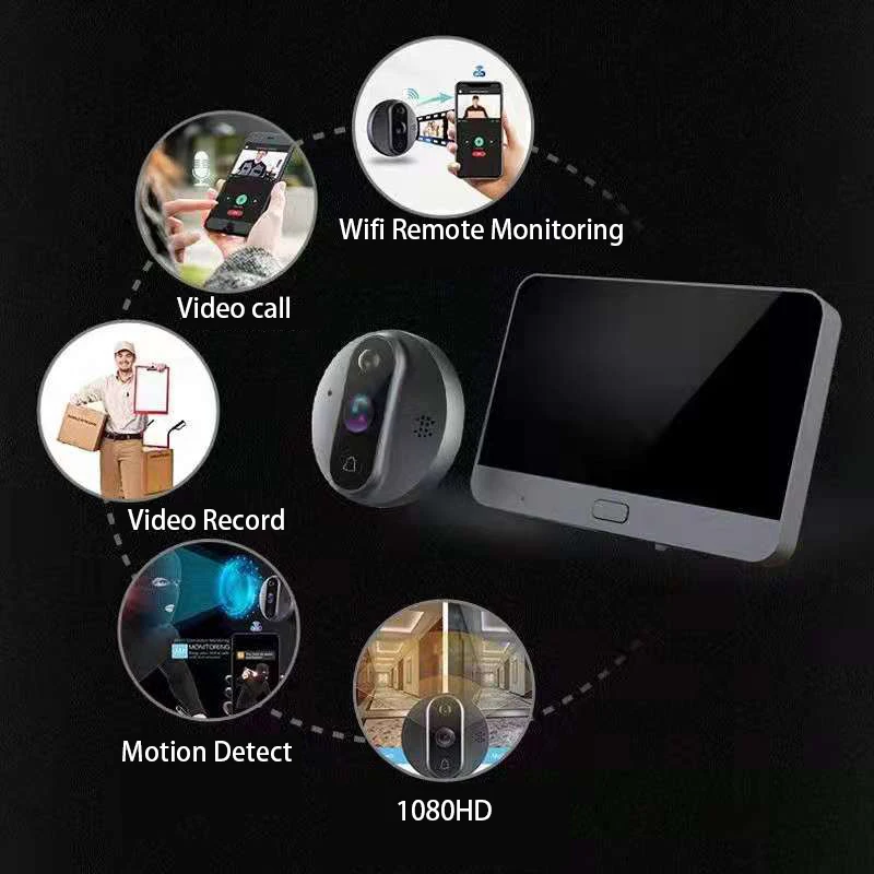 Aoskrama Tuya 1080P Wireless Video Doorbell Security Digital Peephole Camera Night Vision PIR Motion Detection Door Viewer