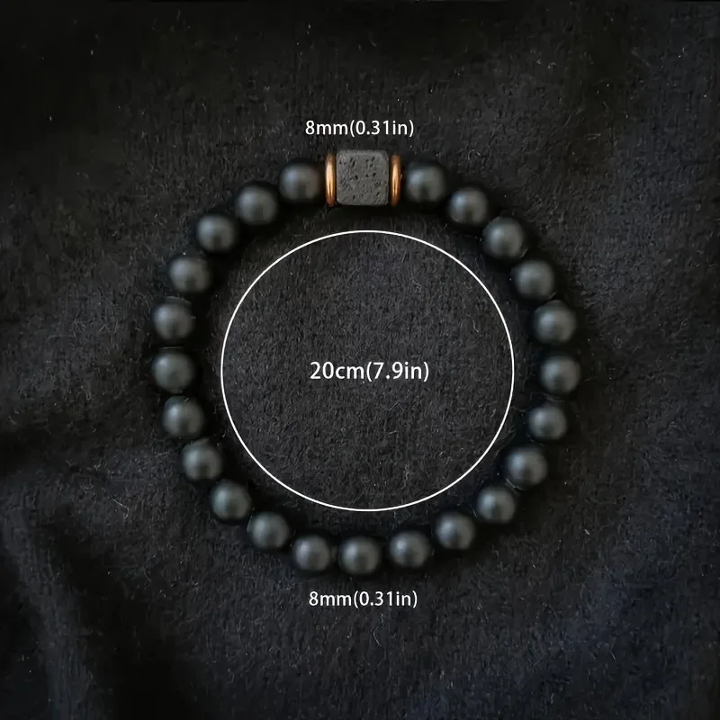 1 piece men's volcanic stone bracelet with black agate squares, stylish jewelry suitable for modern gentlemen