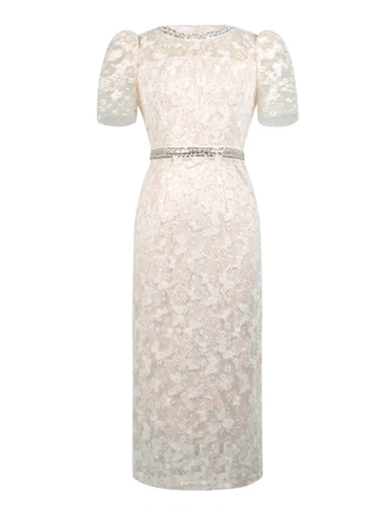 Abito da sera formale di lusso squisito da donna Lady Elegante pizzo trasparente con paillettes ricamato Abito dolce Festa di compleanno Abiti da ballo