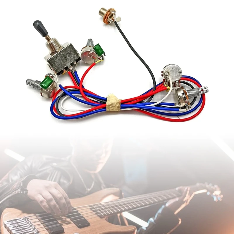 11UE Electric Guitar Wiring Harness Kits Replacements, 1 Volume 1 Tone Prewired 3 Way Toggle 500K Pots for Guitar