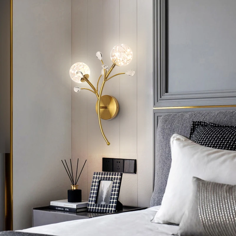 

Postmodern Home led Wall Light Fixtures Luxury Crystal Wall Lamp Postmodern Bedroom Bedside Lamp Creative Background Wall Sconce