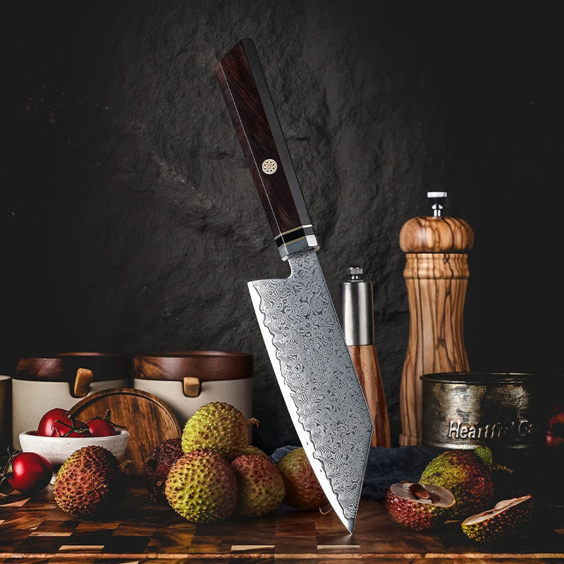 NEW 5.4” Bunka Knife 67 Layers Damascus Steel 10Cr15C0Mov Cutting Core with Ebnoy & Green Resin Rim Handle Grandsharp