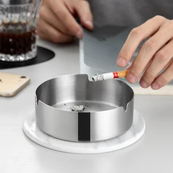 New 8cm Round Stainless Steel Cigarette Ashtray Portable Tabletop Silver Metal Ash Tray for Smoker Fly Ash Proof Home Decoration