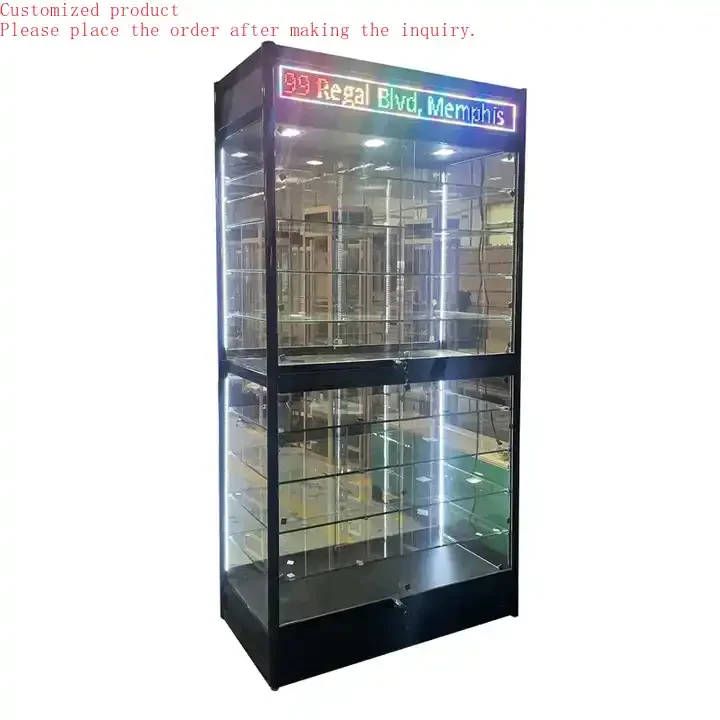 Custom.Mobile Shop Showcase Tempering Glass Display Cabinet Commercial Glass Cabinet With Color LED Advertising Screen