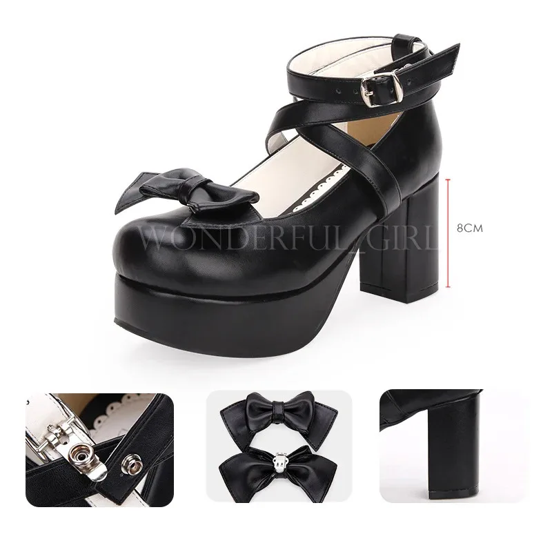 

Новые туфли Лолиты в японском стиле для женщин и девочек, туфли принцессы со съемным бантом, карнавальная обувь для Хэллоуина, обувь для косплея на высоком каблуке