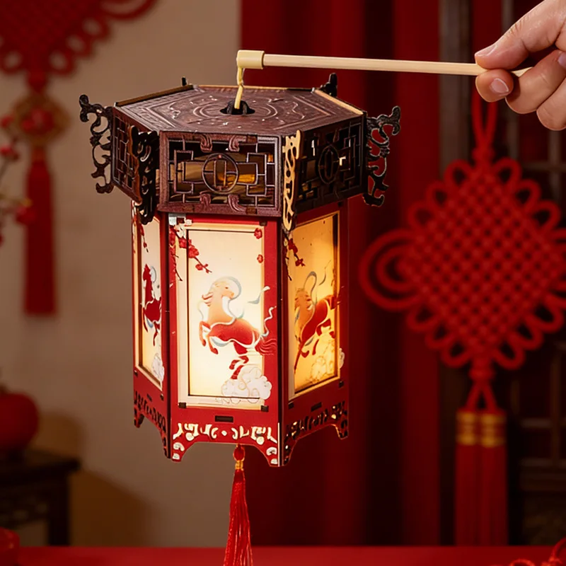 

Деревянный 3D-пазл «Китайский фонарь» своими руками, ретро-фонарь «Год Лошади» с LED-подсветкой, праздничный подвесной декор