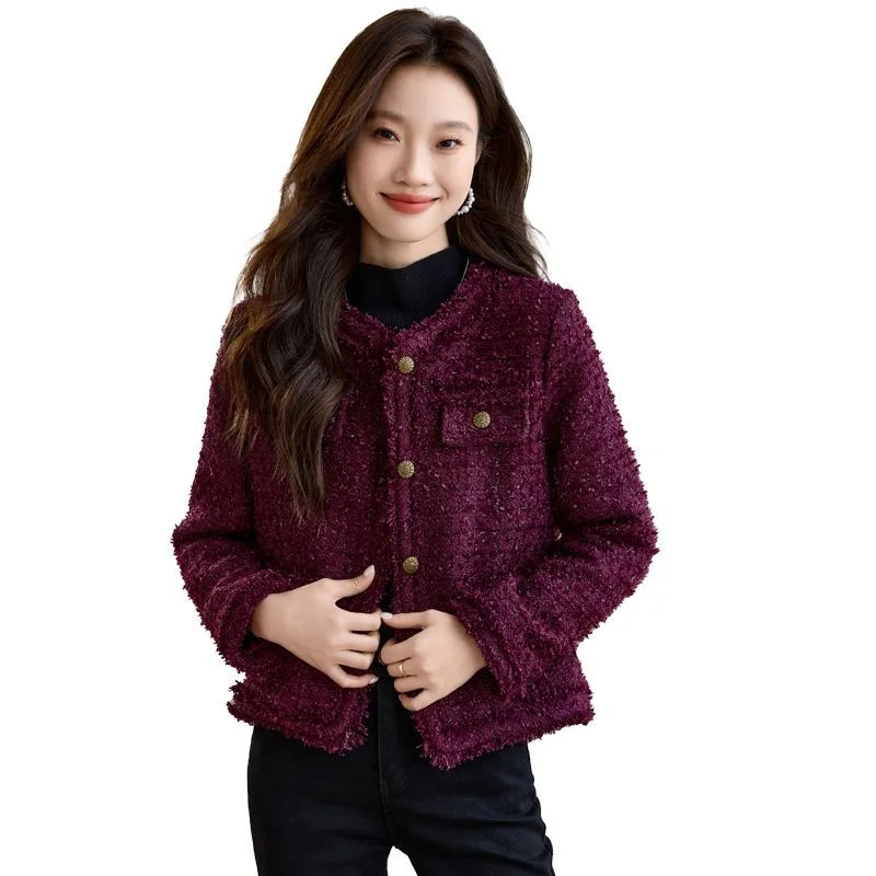 

Tweed Elegant Jackets Women Korean Fashion O-neck Long Sleeve Short Coats New Female Small Fragrance Jacket Outerwear Chic Tops