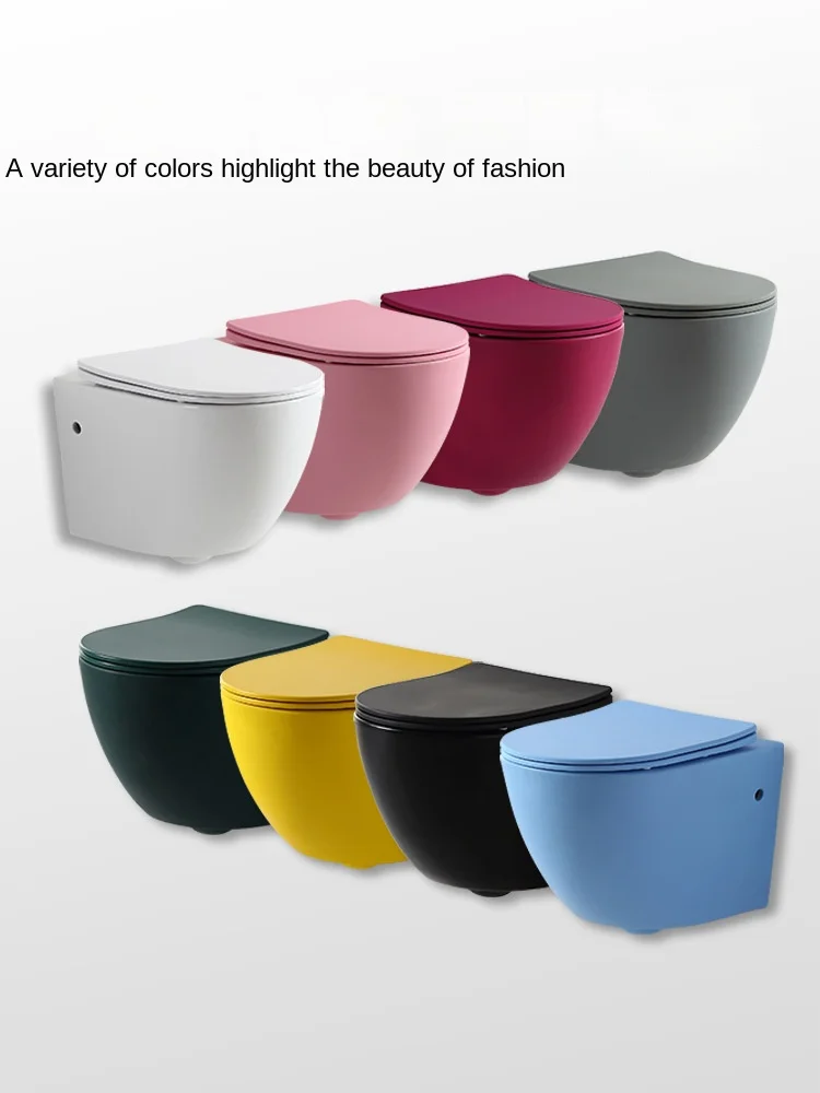 

Matte wall-mounted toilet color black powder red yellow blue green gray household wall-mounted closet stool.