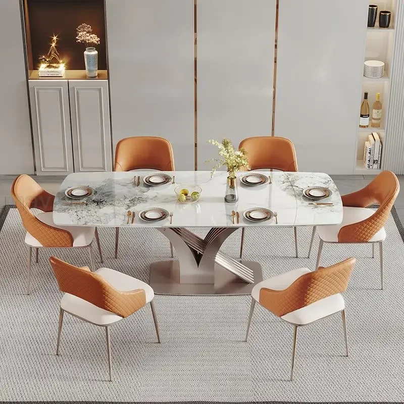 

Bright Slate Retractable Dining Table Home Small Apartment Modern Minimalist Rectangular Foldable Table And Chair Combination