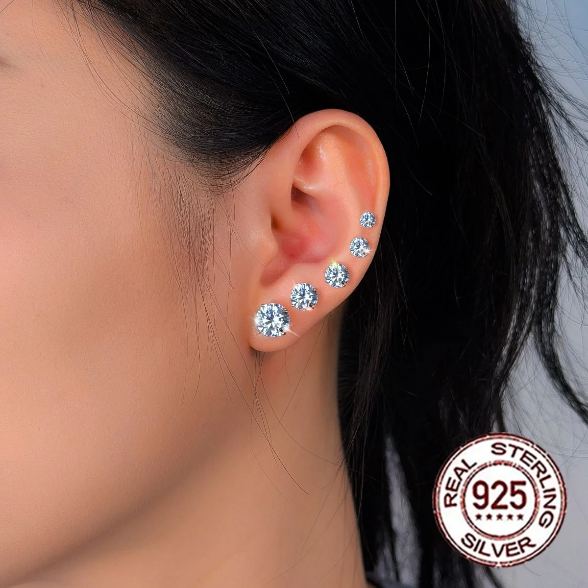 CWWZircons Vergoldete 925 Sterling Silber D-Farbe VVS1 Runde Moissanit Ohrstecker 3-8MM Hypoallergener Schmuck Party ME011 – Detail 9