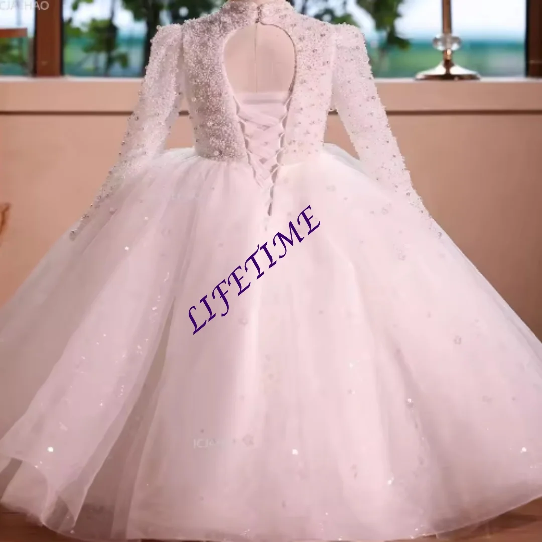 

CustomizedGirls Long Sleeve Princess Party Dress Children Flower Girl Wedding Gown for Host Piano Performance Fashion Show Pagea