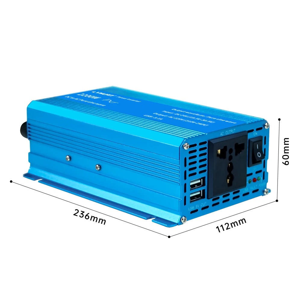 Inverter Pure Sine Wave DC12V 24V To AC220V 1500W/2200W Car Inversor Dual USB Ports Power Supply