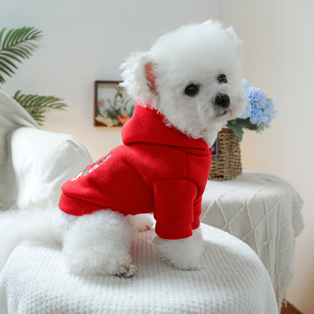 1PC Pet Clothing Christmas Bell Hooded Hoodie Red Spring and Autumn Hoodie Coat Suitable for Small and Medium sized Dogs