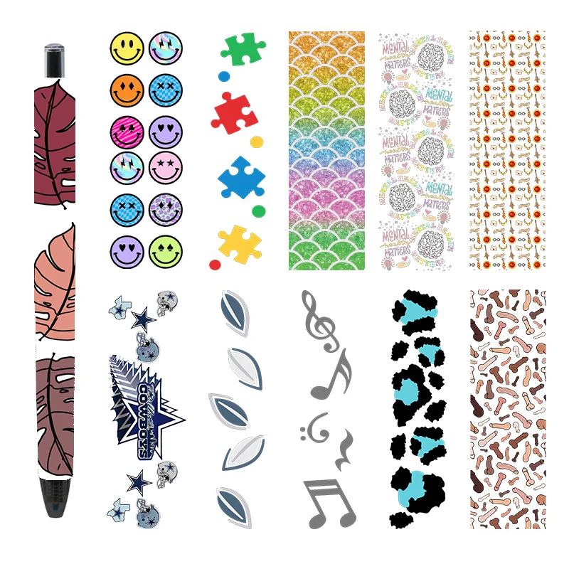 LETOP 30PCS Music Smiling Face Matters Pen Wrap Transfer Sticker Uv Dtf Wraps Pen Leaves Uv Dtf Warp