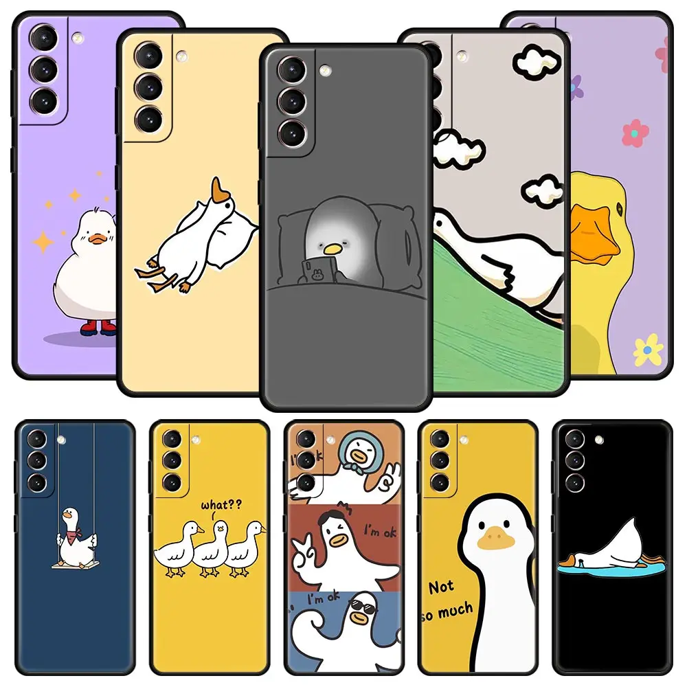 Cute Cartoon Duck Phone Case For Samsung Galaxy S24 S23 S22 S20 Ultra S21 FE 5G S10 S9 Plus S10E S8 Soft Silicone Cover