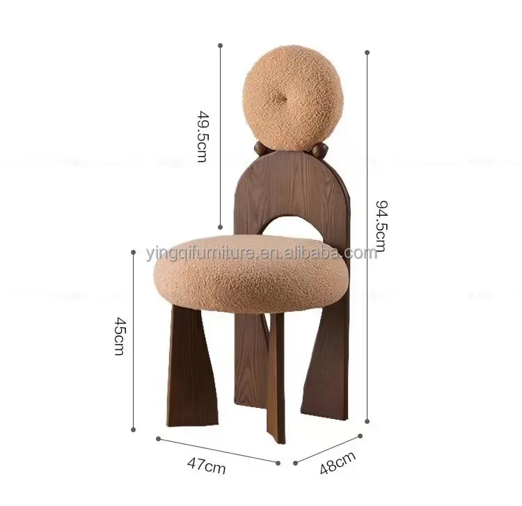 Modern Simple Nodic Retro Backrest Sherpa Dining Chair Bedroom Solid Wood Dressing High Back Special Shaped Chair