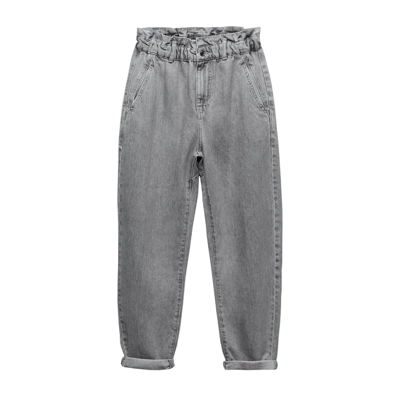 High Waist Straight Leg Stretch Denim Pants Women's Loose Fit Fall Season Elastic Paper Bag Style Jeans Long Trousers