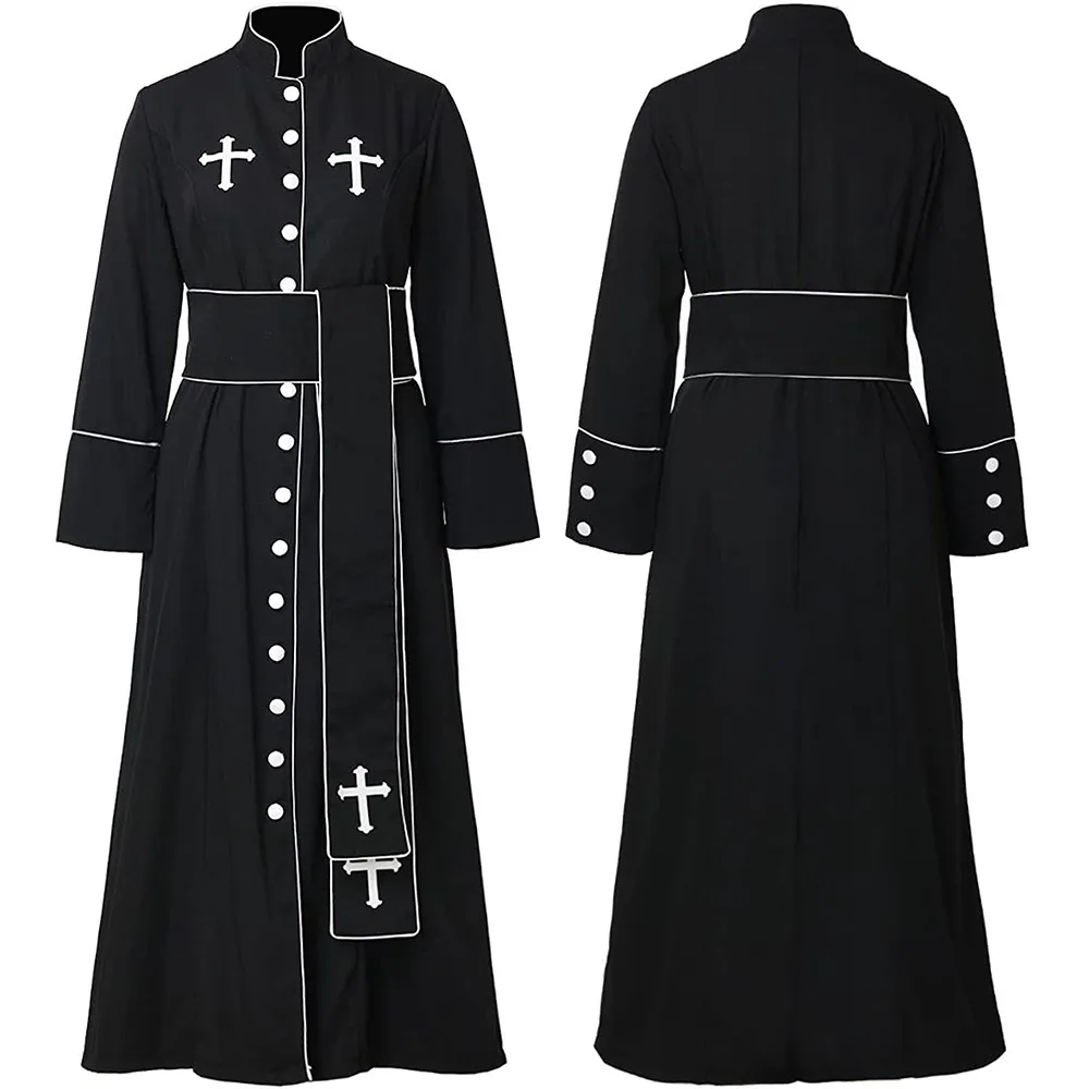 New Church Clergy Priest Priest Clothing Women\'s Priest Robe Roman Cassette Stand-up Collar Clothing Halloween Costumes for Men