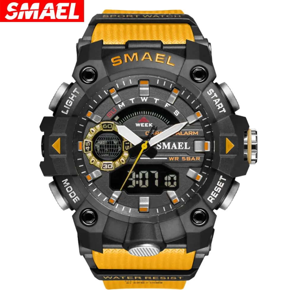 SMAEL Fashion Sport Watches Men Shock Resistant 50M Waterproof Wristwatch LED Alarm Stopwatch Clock Military 8040 Men Watch