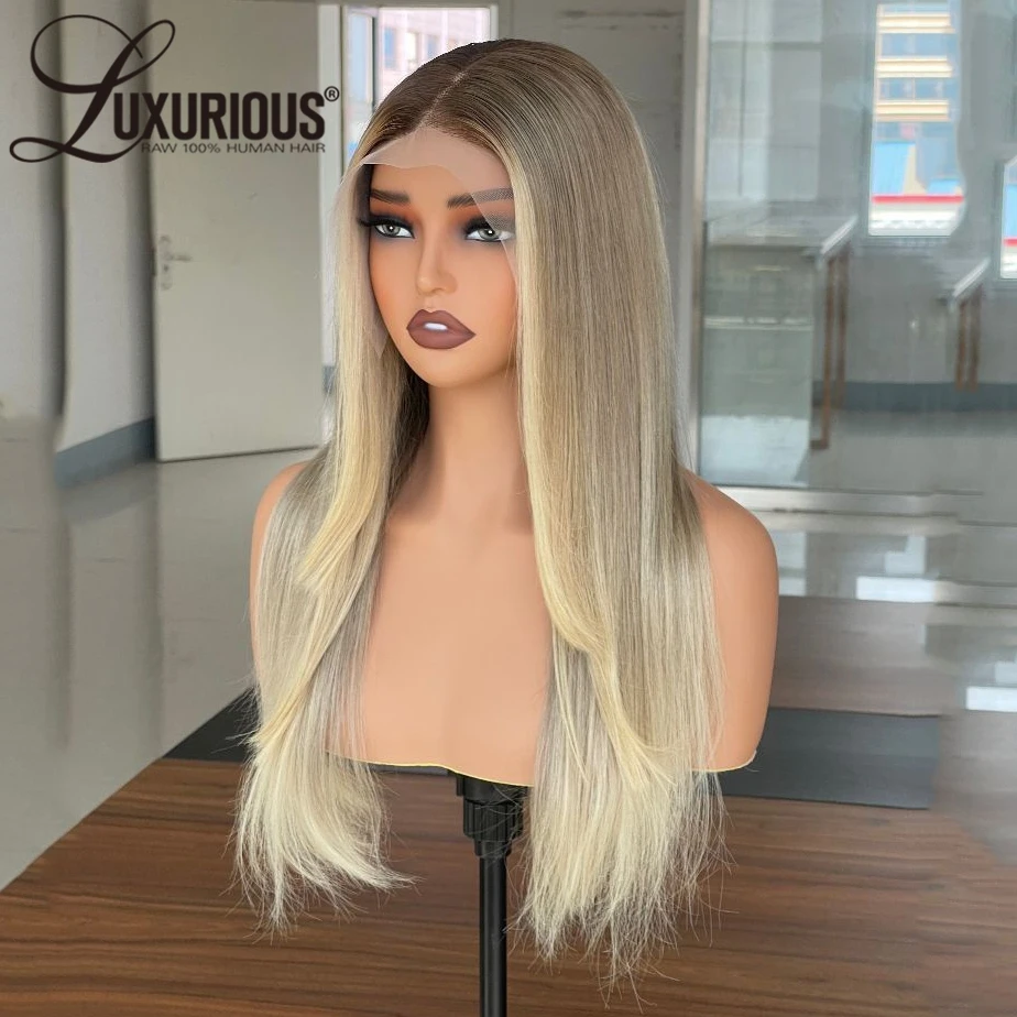 Customize Wig Highlight Ash Blonde Wig 13x4 Lace Front Wig Straight 180% 18 inches