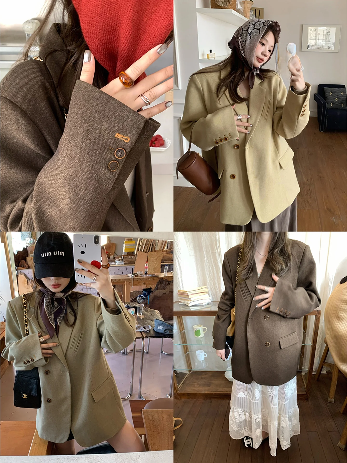 

Early Autumn Casual Korean Sle Women's Suit Jaet Embroidered Loose Fit Workwear Single Slit Long Sve Stand Length