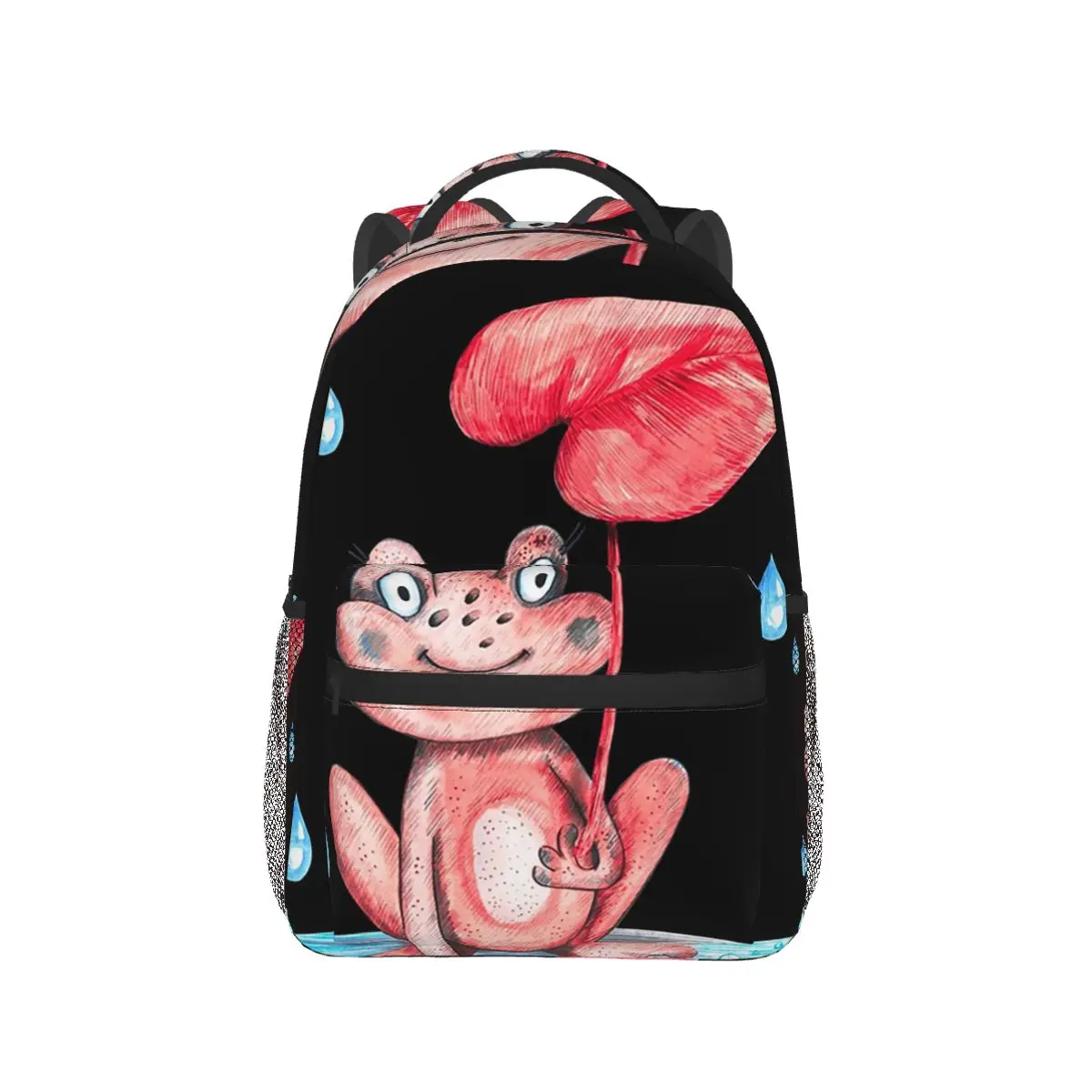 

Cute Frog Under Leaf Rain Backpack Hot Sale Daypack Large Capacity Boys Girls BookBag School Bag Shoulder Bags for Men Women