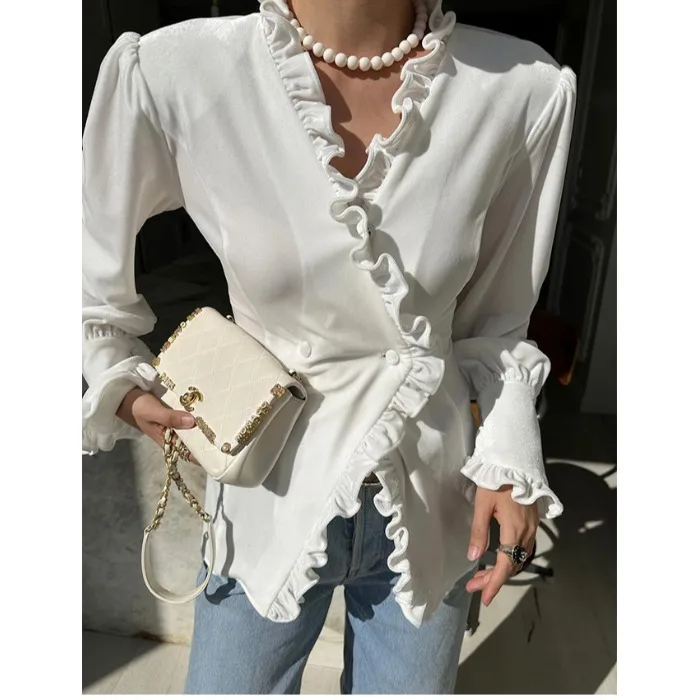 Sweter damski Ele Velvet Top, uniwersalny, modny, w stylu koreańskim, odpowiedni na każdą porę roku i do różnych okazji.