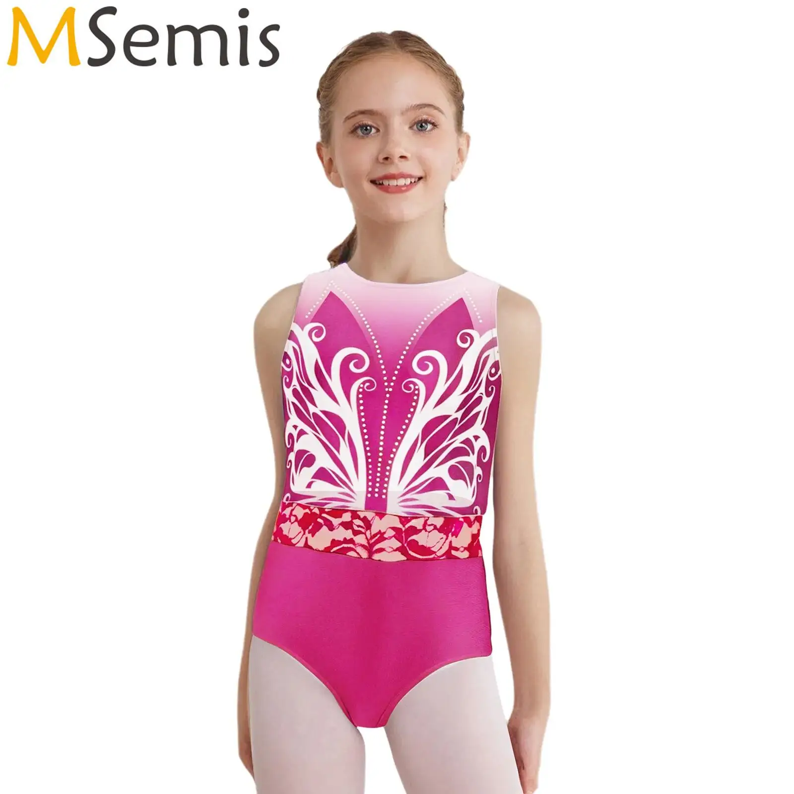 

Kids Girls Shiny Rhinestones Ballet Leotards Gymnastics Figure Skating Costume Ballerina Clothes Printed Bodysuit Swimsuit