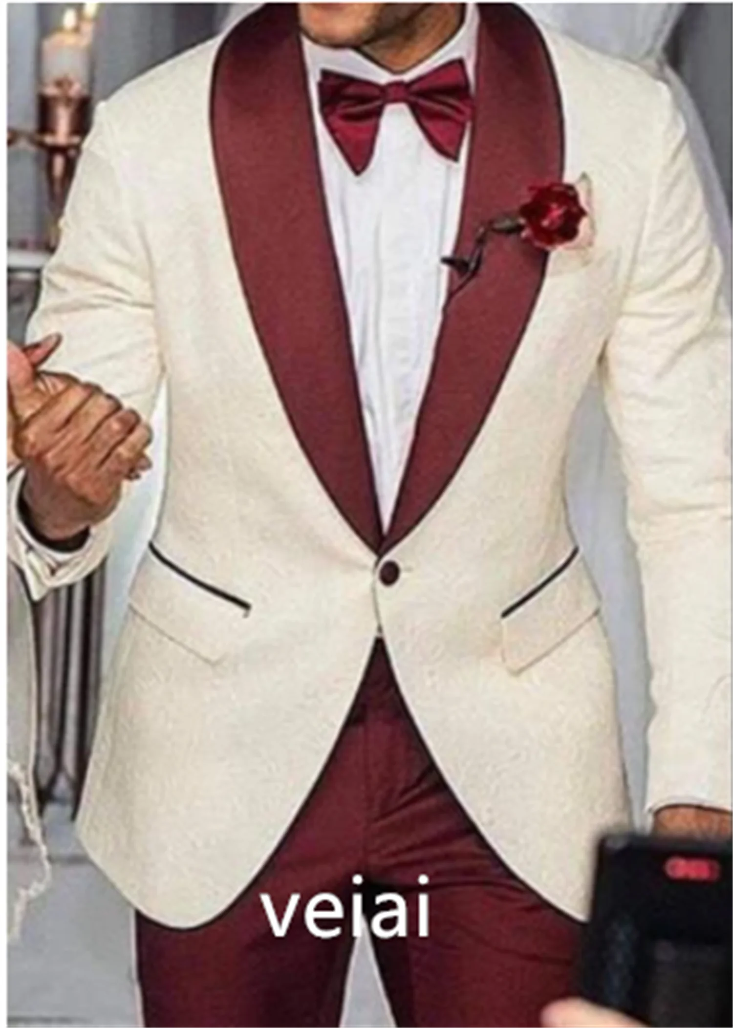 Personalizado floral baile de formatura ternos masculinos com xale lapela casamento noivo smoking fino ajuste masculino moda blazer (jaqueta + calças borgonha)