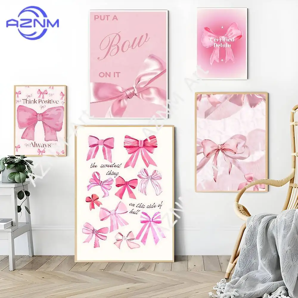 Cartoon Pink Bowknot DIY Sticky Poster Wasserdichter Papieraufkleber Coffee House Bar Home Decor