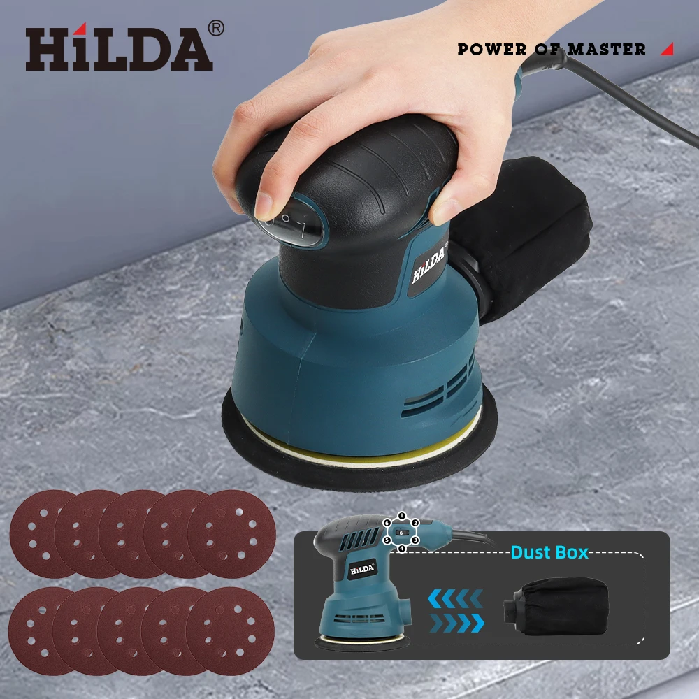 HILDA 5-Zoll-Exzenterschleifer, 6 variable Geschwindigkeiten, 6000 bis 13.000 U/min, für die