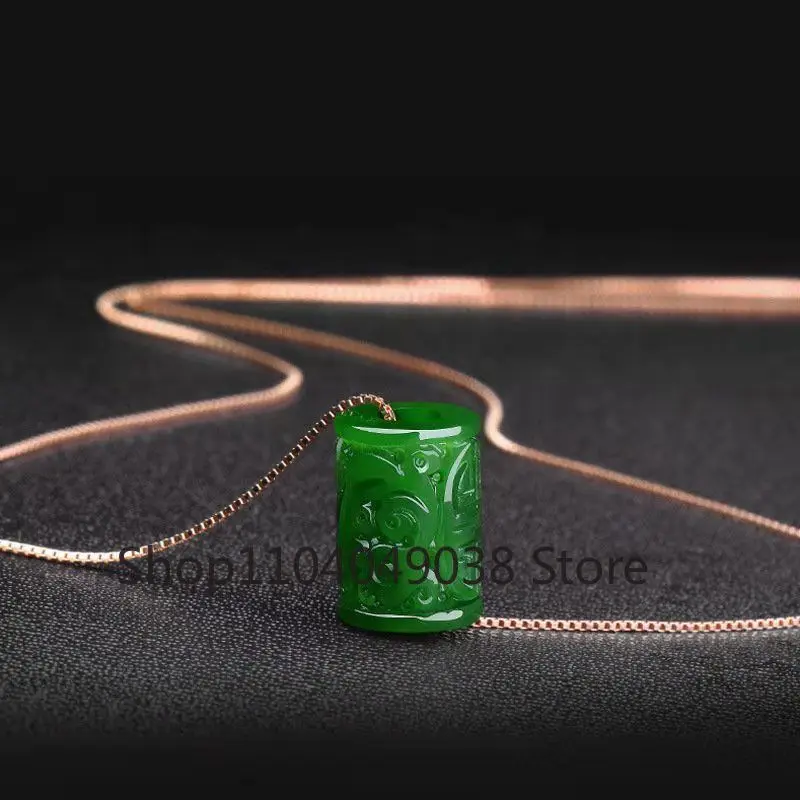 ميانمار الجاديت الأخضر اليشم قلادة المرأة شفاء الأحجار الكريمة غرامة مجوهرات حقيقية الطبيعية بورما اليشم نحت قلادة بها خرزات قلادة