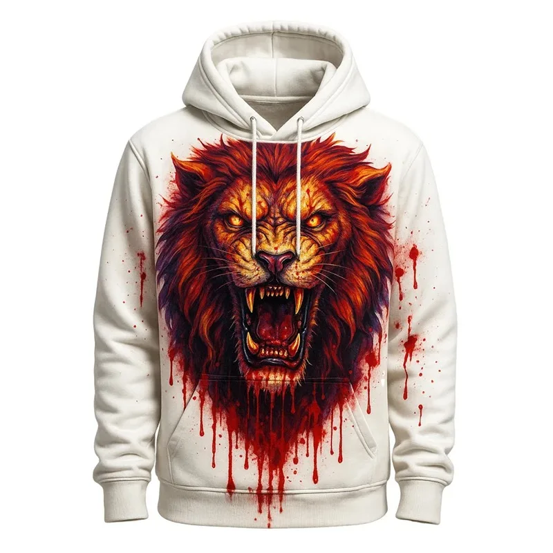 

2025 New 3D Printed Lion Pattern Casual Sports Fashion Cool High Collar Top Street Fashion Hoodie