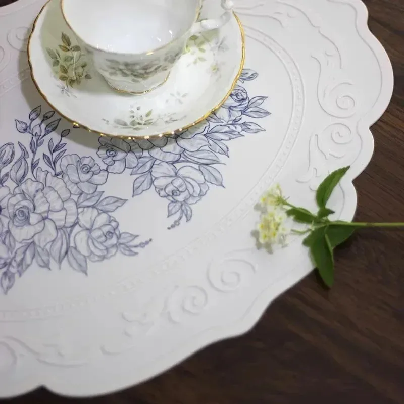 Silikon geschnitzte Essmatte Retro-Muster Tischset Floral Tischset für Esstisch Küche Kaffee Pad Geschirr Matten wasserdicht