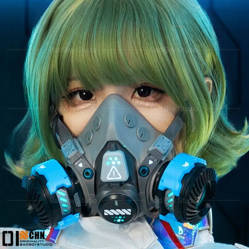 Anime Cyberpunk LED Luminous Glasses Mechanical Mask Technology Sci-fi Sense Cos Props Mecha Machine Tactics 03 Black view 5