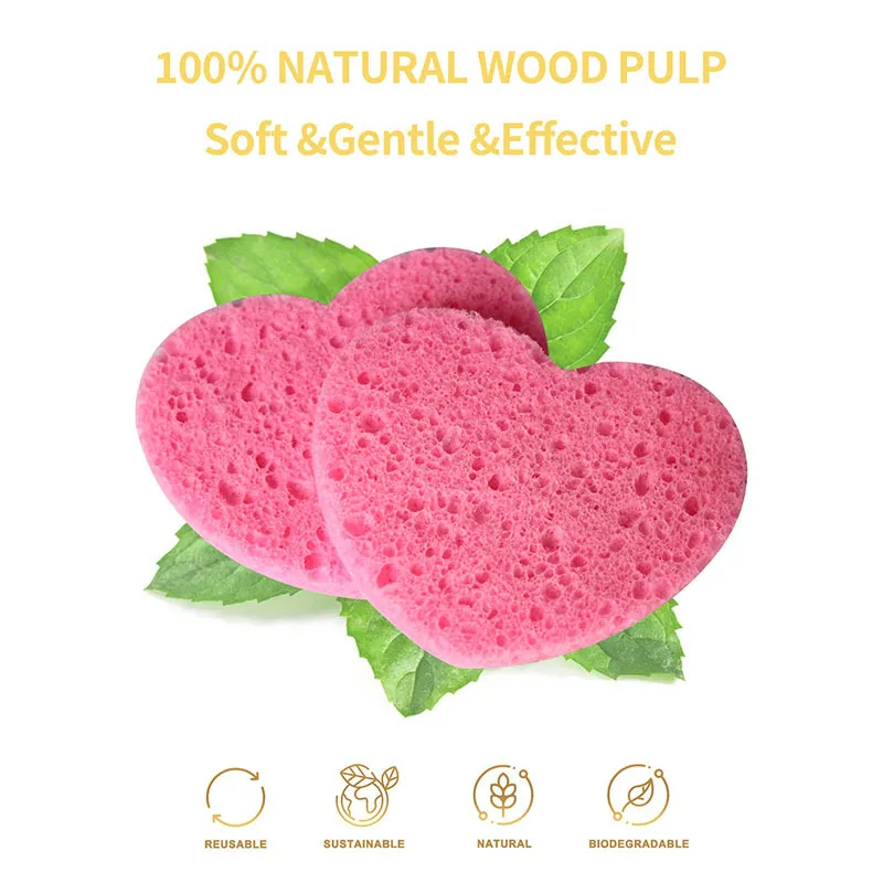 Pink Heart-shaped Compressed Face Wash Puff Made of Wood Pulp Cotton That Becomes Larger When Exposed To Water Skin Care Tool