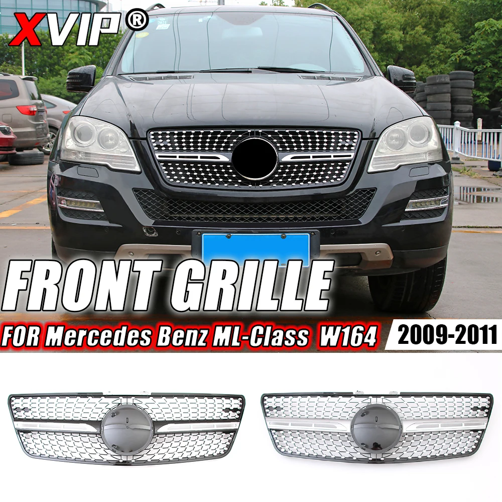 XVIP Chrome Silver Diamonds Style Front Bumper Grille For Mercedes Benz ML-Class W164 2009-2011 ML350 ML500 ML550 Racing Grilles