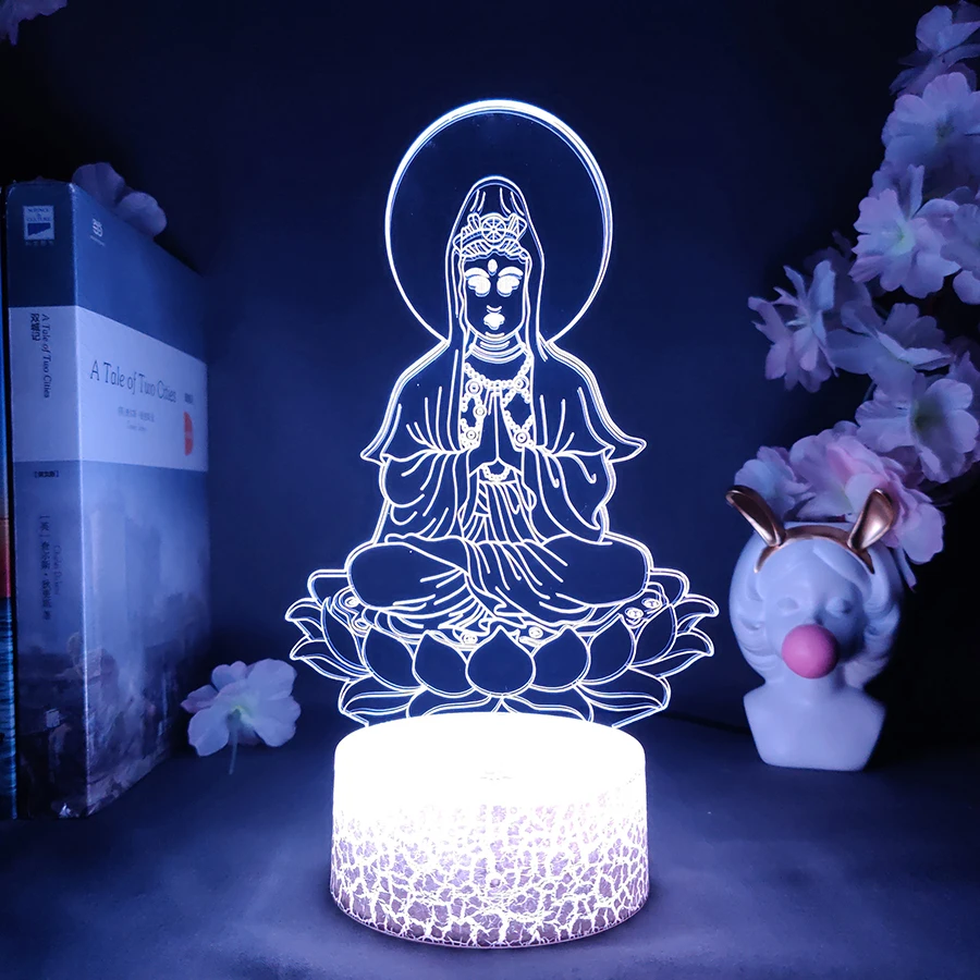 Bodhisattva Guanyin 3D LED Mood Lights Decoration for Living Room Bedroom nightlights Best Selling Buddhist Avalokitesvara