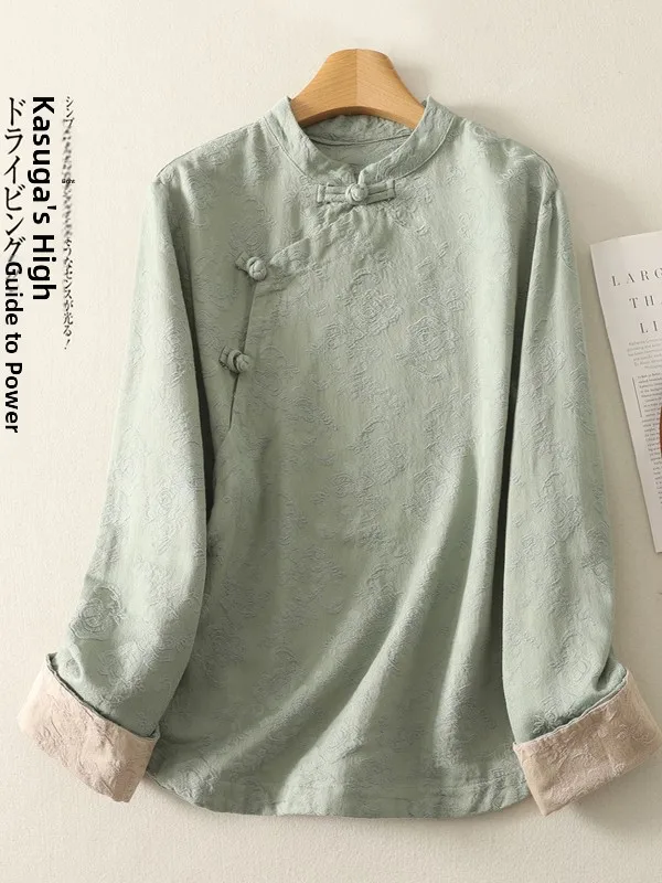 

New Chinese Sle Long Sve Embroidered irt Women's Spring Autumn Vintage Side Button Tang Costume irt Stand Collar