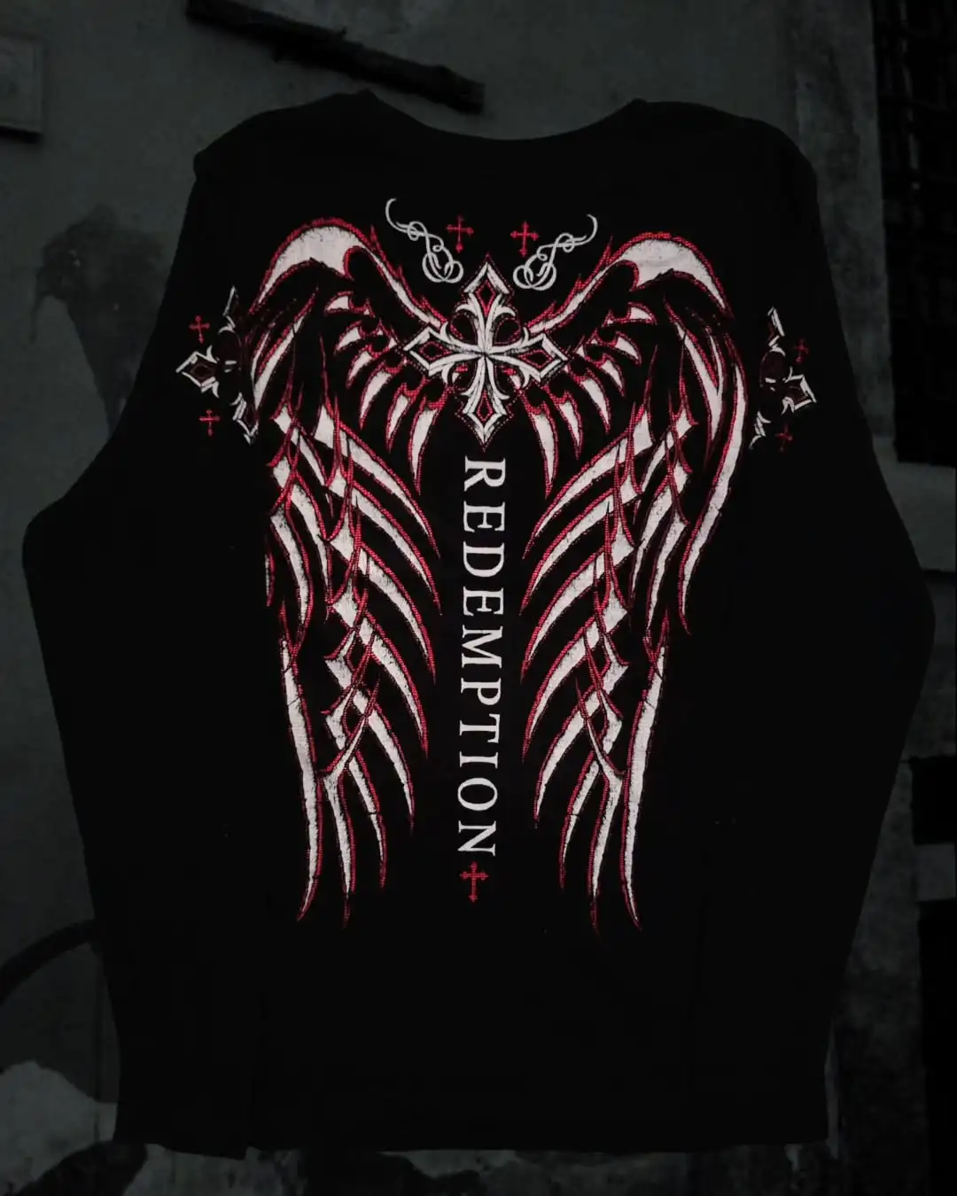 

Крыло ангела с красным принтом, модные ретро-круглые вырезы с длинными рукавами, свободные повседневные пуловеры в консервативном стиле для пар