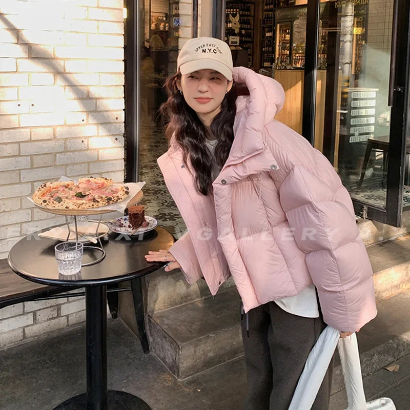 

Women Jacket Short Styles Hooded Down Jacket 2025 Winter Korean Fashion Zippers Thickening Warm Parkas Loose White Pink Coats