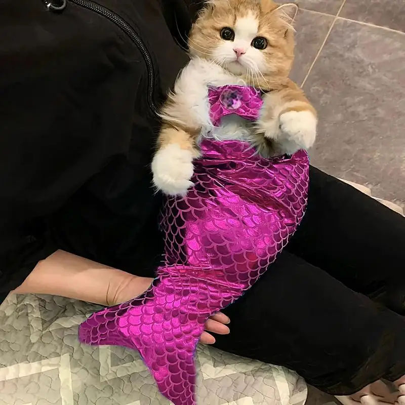 Cute Mermaid Pet Skirt Creative Halloween Pet Dressing  Cat Fishtail Dress-Up Comfortable & Soft Dog Outfit, Funny Pet Costumes