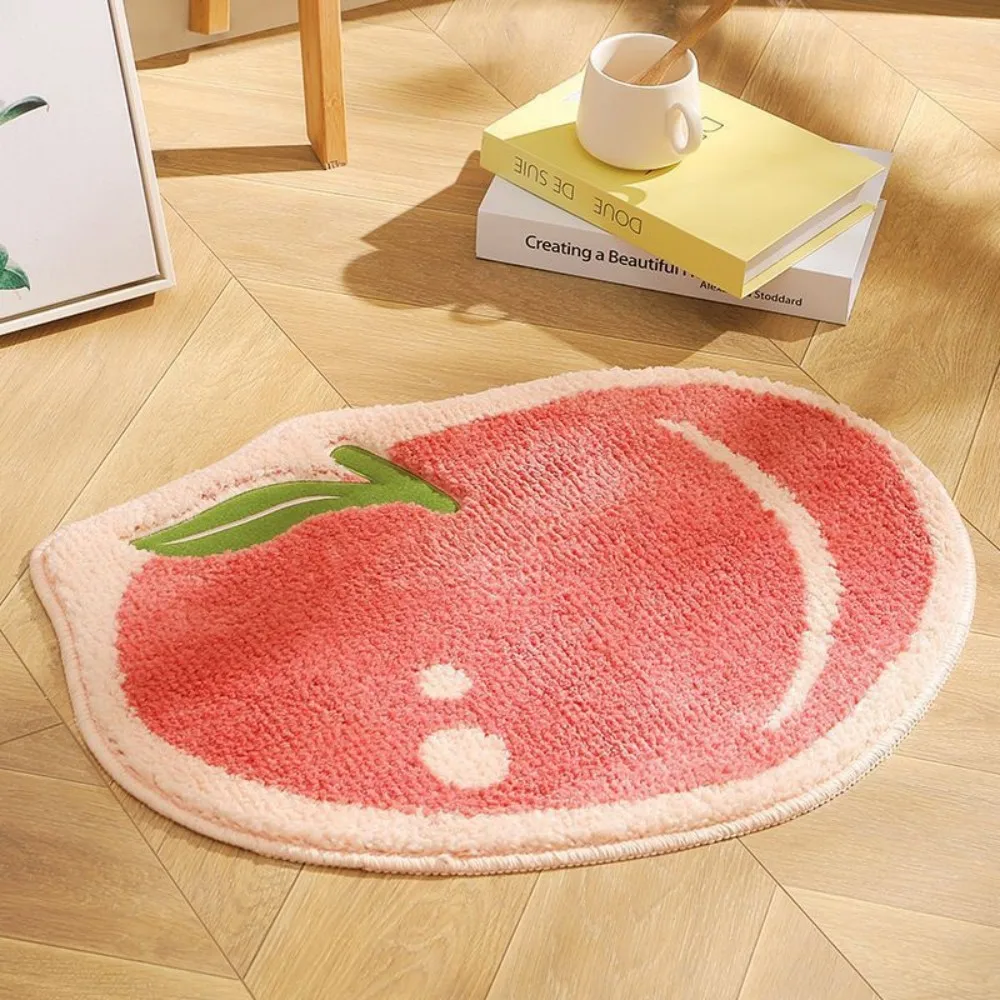 VIKAMA Peach Themed Velvet Carpet Ins Style Peach Shaped Plush Carpet  Children's Room Cartoon Cute Home Decor Carpet
